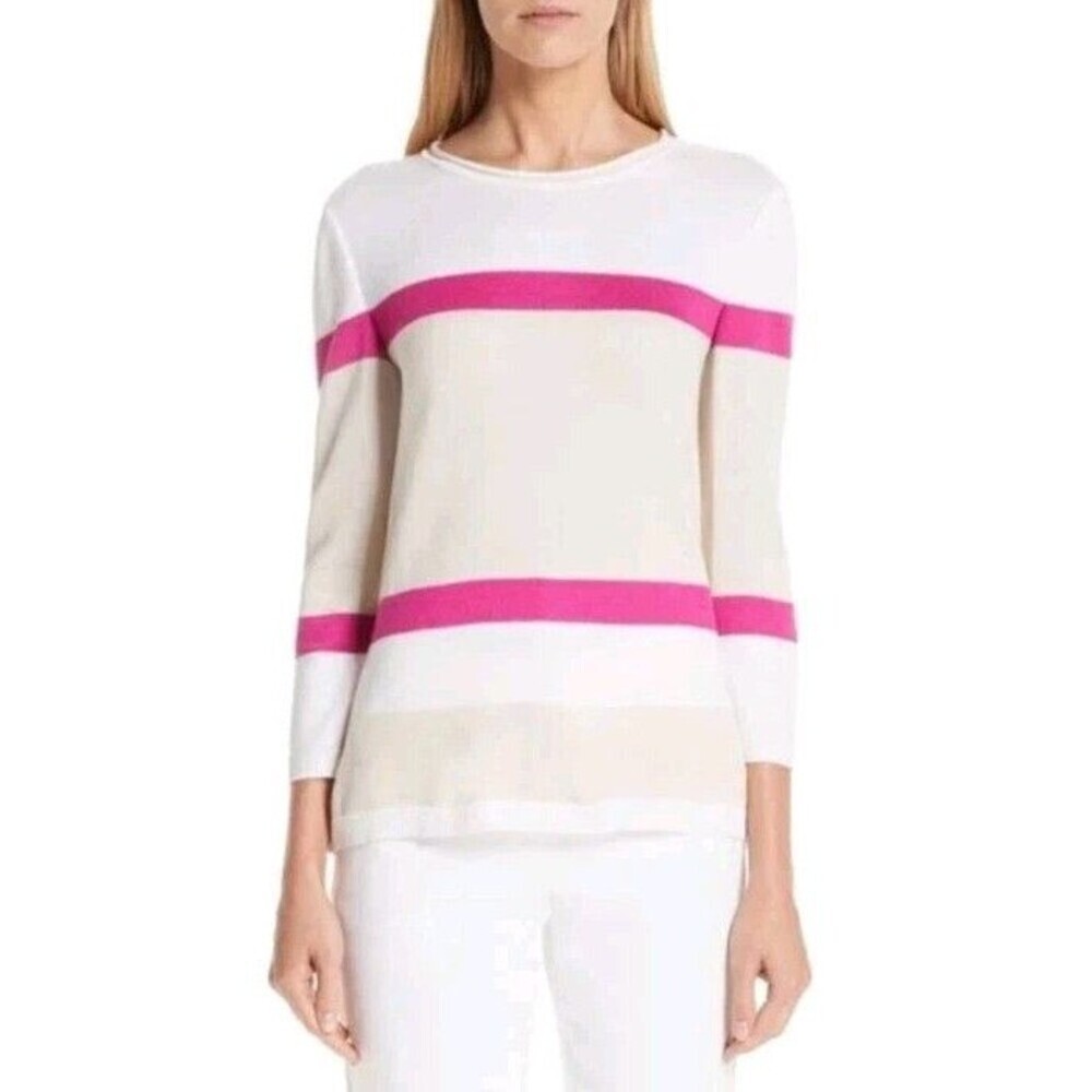 Women’s Cream and Pink Stripe Sweater